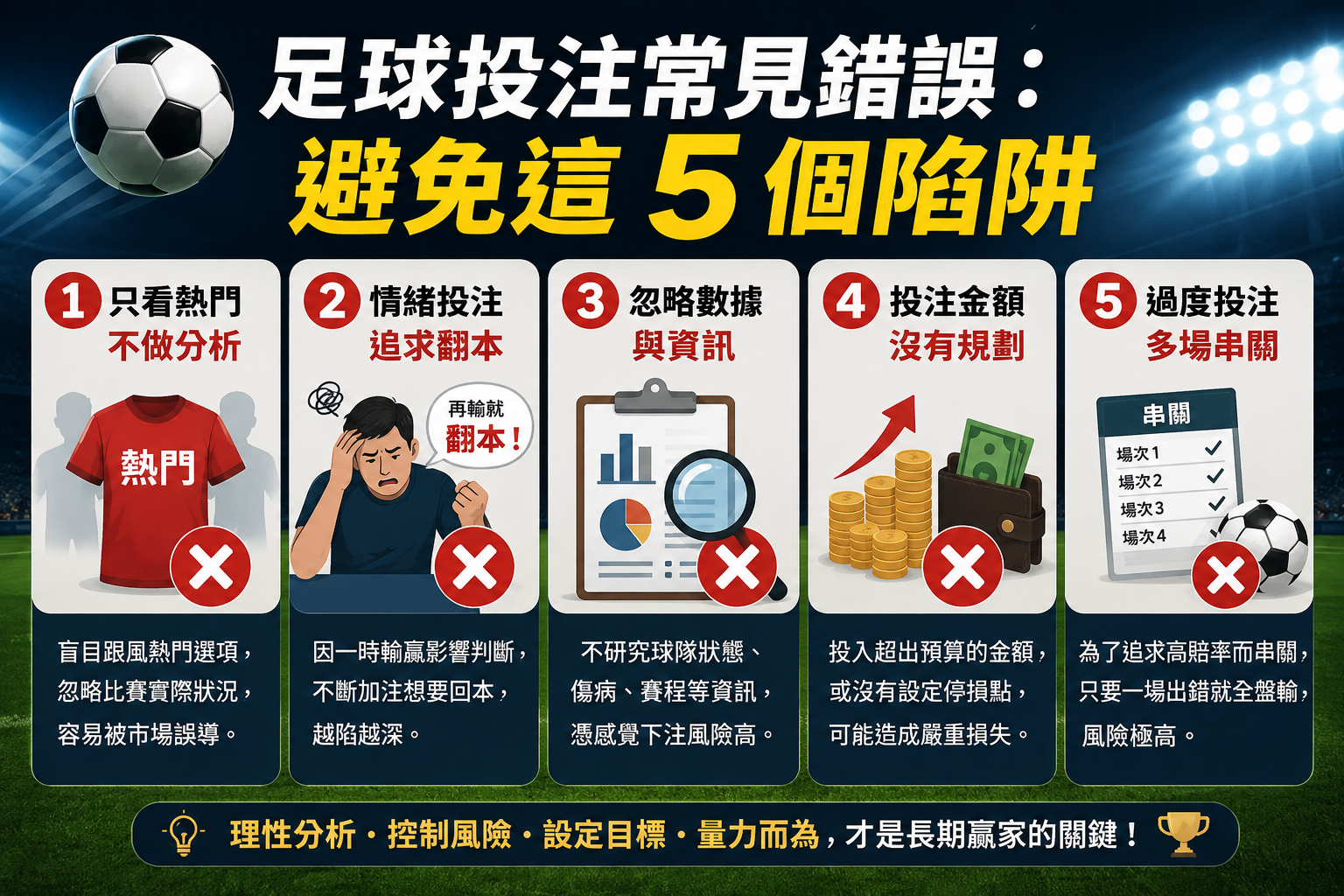 你知道足球投注中最常見的五大錯誤嗎？